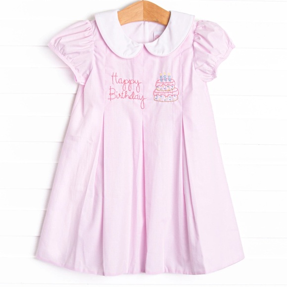 Stitchy Fish Birthday Wish embroidered dress pleated heirloom toddler collar - Picture 1 of 6